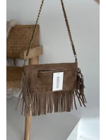 Semišová kabelka s třásněmi na řetízku tmavě béžová Narella