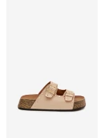 Dámské pantofle se zlatými sponkami a knoflíky Jasnobeżowe Tervina