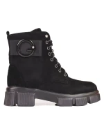 Luxusní černé dámské  kotníčkové boty na plochém podpatku