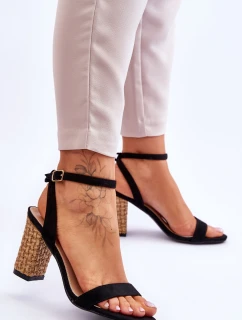 Semišové Sandály Na Spleteném Podpatku Černé Selila