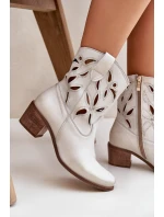 Kožené perforované boty na podpatku Zazoo 3621 zlatá oprýskaná