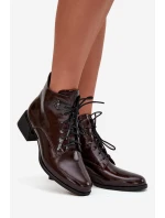 Kožené lakované dámské kotníkové boty na klínu Artiker 57C1119 bordó