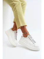 Dámské kožené tenisky na platformě GOE bílé Dámské kožené tenisky na platformě GOE bílé