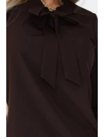 140-29 Služební halenka s dlouhým rukávem a zavazováním vpředu - čokoládová 140-29 Služební halenka s dlouhým rukávem a zavazováním vpředu - čokoládová