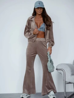 Dvoudílný velurový komplet s kalhotami do zvonu Goodlookin cappuccino (821144)