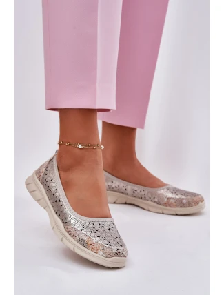 Kožené Prodyšné Lehké Baletky Zlaté Leaneila