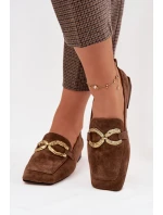 Dámské mokasíny z přírodního semiše zlatý detail D&A CR61-3115 hnědé