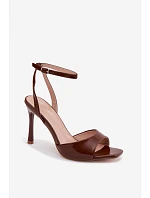 Dámské sandály na podpatku z umělé kůže hnědé Olissey
