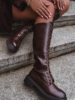 Dámské zateplené šněrovací kozačky Meliora – čokoládové, eko semiš