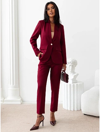Elegantní dámský kostým – sako a kalhoty v barvě bordó, FashionStreet AY1246 Elegantní dámský kostým – sako a kalhoty v barvě bordó, FashionStreet AY1246