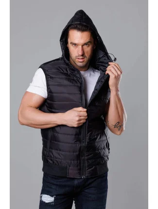 Černá pánská vesta s kapucí (8MY88-1) Černá pánská vesta s kapucí (8MY88-1)