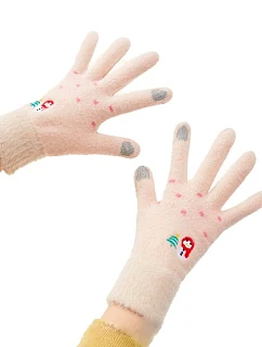 Dámské zimní rukavice na telefon se sněhulákem a vánočním stromkem - béžové dámské