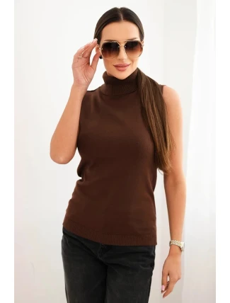 Dámská viskózová bezrukávová blůza s rolákem hnědá