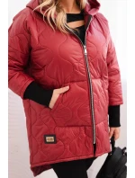 Dámská zimní bunda Plus Size prošívaná s kapucí bordová