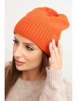 Dámská zimní čepice z vlny s klasickým ribovým vzorem K444 oranžová