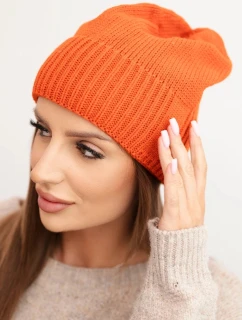 Dámská zimní čepice z vlny s klasickým ribovým vzorem K444 oranžová