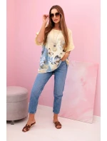 Dámská bavlněná košile s motýly a květinami žlutý