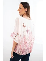 Dámská halenka s plisovaným rukávem a potiskem růžová Dámská halenka s plisovaným rukávem a potiskem růžová