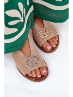 Dámské Sandály S Dekorací Na Plochém Podpatku Eko Semišové Béžové Ralisses