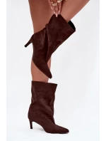 Dámské kotníkové boty na jehlovém podpatku Solvienne – čokoládové