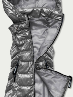 Lesklá šedá dámská vesta s kapucí (B8019-70)