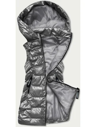 Lesklá šedá dámská vesta s kapucí (B8019-70) Lesklá šedá dámská vesta s kapucí (B8019-70)