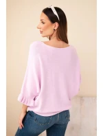 Dámský svetr typu netopýr s kulatým výstřihem jasně fialový