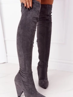 Semišové Kozačky Na Vysokém Podpatku Lu Boo šedé