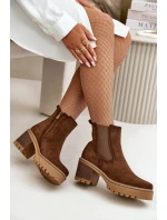 Dámské Zateplené Botky Na Podpatku Eko Semišové Hnědé Irissinae