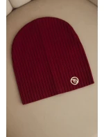 Dámská čepice s pruhy a ozdobným knoflíkem s přídavkem viskózy a modalu bordová