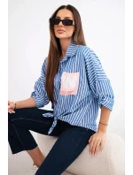 Dámská bavlněná košile s pruhy a jeansovým vázáním modrá
