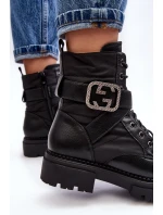 Kožené Černé Botky Workery S Řetízkem Gennee