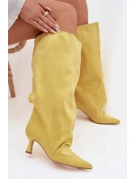 Kozačky s širokým horním dílem a záhyby na podpatku Žluté Harela