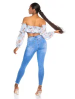 Dámský sexy volánkový top Carmen T80149 Růžová s květinovým vzorem - Style fashion Dámský sexy volánkový top Carmen T80149 Růžová s květinovým vzorem - Style fashion