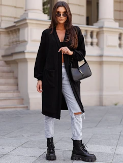 Dlouhý dámský oversize kardigan s kapsami, černý, FashionStreet MY2583