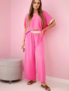 Viskózový komplet se zlatým lemováním růžový