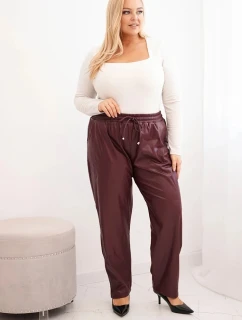 Dámské kalhoty Plus Size zateplené z eko kůže s vysokým pasem bordové