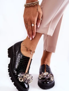 Elegantní lakované boty s krokodýlovým ornamentem černá Cindy