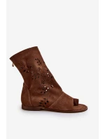 Zazoo 3437 Dámské Semišové Sandály S Hřídelí Na Zip Hnědé Zazoo 3437 Dámské Semišové Sandály S Hřídelí Na Zip Hnědé