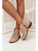 Kožené Boty Na Plochém Podpatku Béžové Zazoo 2964