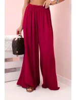 Široké dámské kalhoty z viskózy s elastickým pasem tmavě vínové