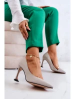 Módní kožené boty na jehlách Světle šedá Tamira