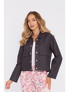 M909 Zkrácená bunda na knoflíky s klopami - grafitová