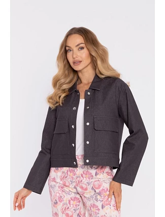 M909 Zkrácená bunda na knoflíky s klopami - grafitová M909 Zkrácená bunda na knoflíky s klopami - grafitová