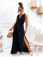 Černé dámské mušelínové šaty se zavazovacím výstřihem (8298) Černé dámské mušelínové šaty se zavazovacím výstřihem (8298)