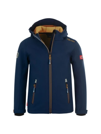 TrollKids Dětská softshellová bunda Trollfjord Jacket mystic blue/golden yellow softshell navy (161-146)