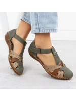 Dámské pohodlné sandály na suchý zip se zabudovanou špičkou zelené Rieker M1655-54