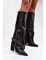 Dámské kozačky na klínku s ozdobným páskem eko kůže černé Jolivine