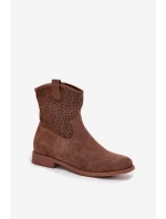 Dámské kotníkové boty na plochém podpatku s ažurovým vzorem S.Barski – hnědé
