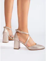 Pohodlné lodičky dámské zlaté na širokém podpatku Pohodlné lodičky dámské zlaté na širokém podpatku